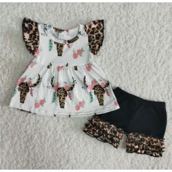 Flutter Sleeve Tunic Cow Icing Ruffle Shorts 5/6 - Picture 1 of 1